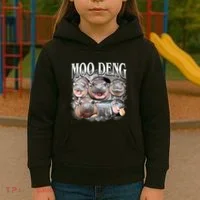 Moo Deng Cute Funny Hippo Kids Hoodie thumb 3