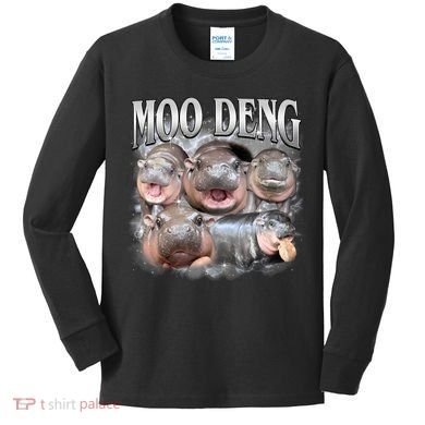 Moo Deng Cute Funny Hippo Kids Long Sleeve Shirt