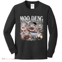 Moo Deng Cute Funny Hippo Kids Long Sleeve Shirt thumb 0