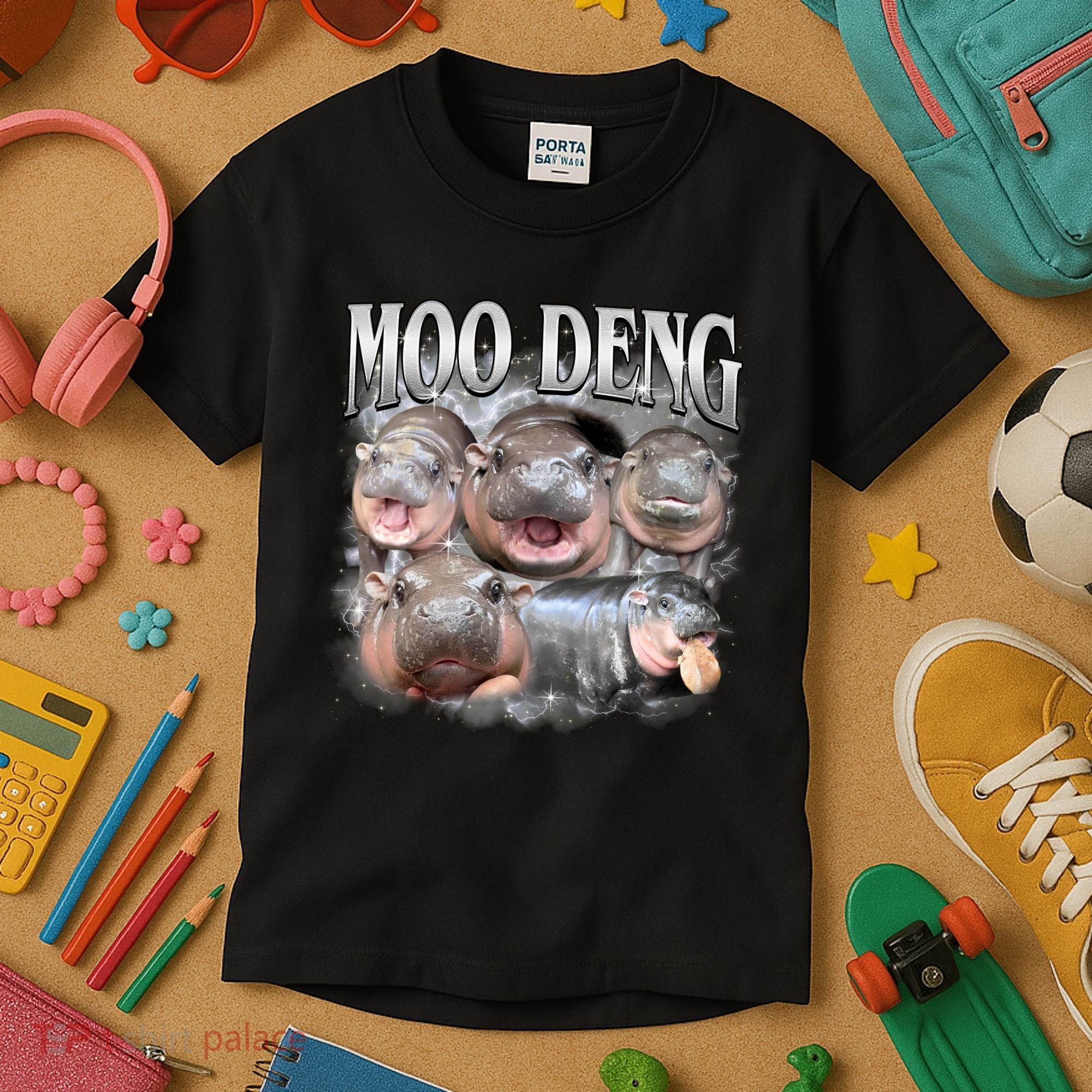 Moo Deng Cute Funny Hippo Kids T-Shirt