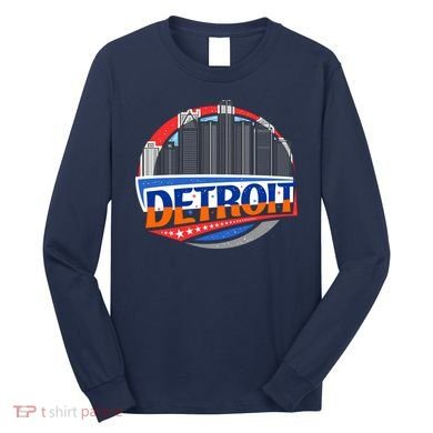 Modern Detroit City Scape Long Sleeve Shirt