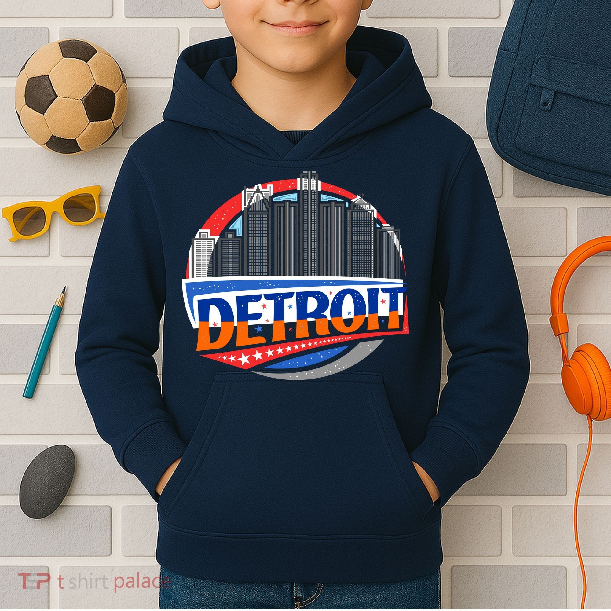 Modern Detroit City Scape Kids Hoodie