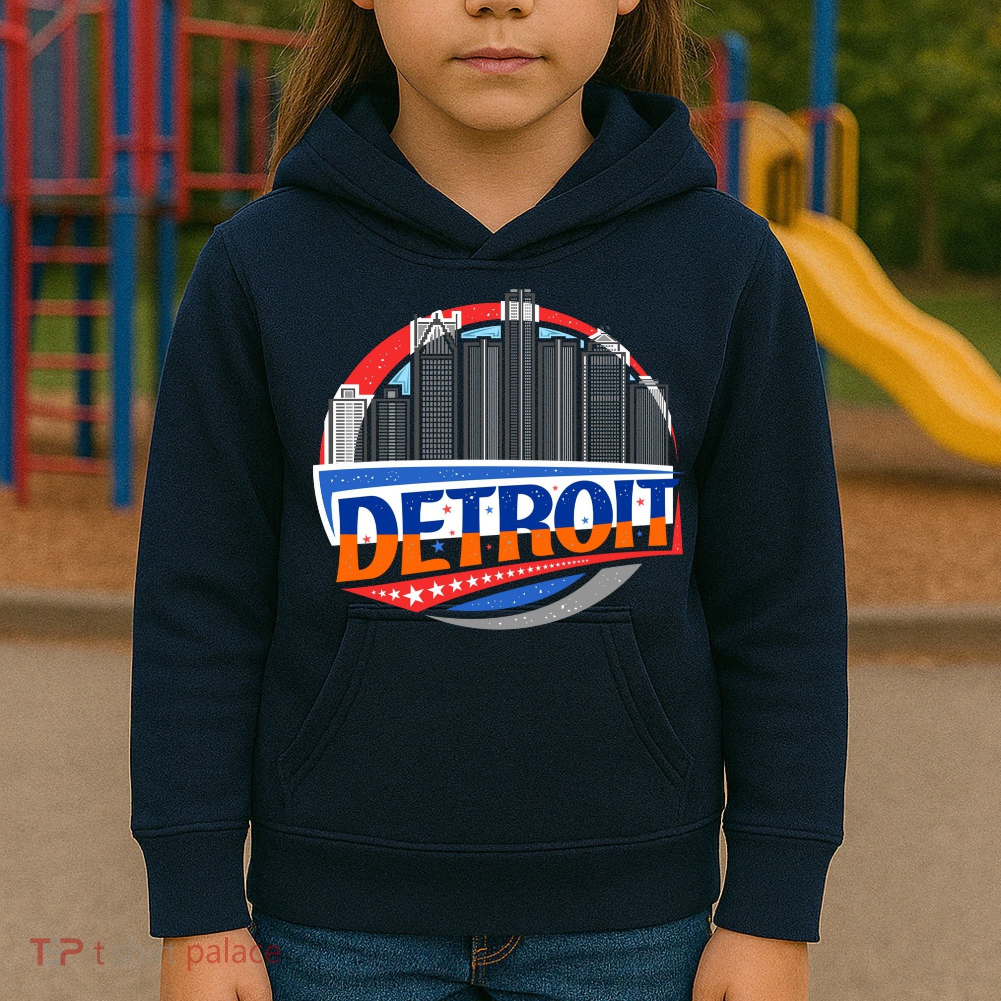 Modern Detroit City Scape Kids Hoodie
