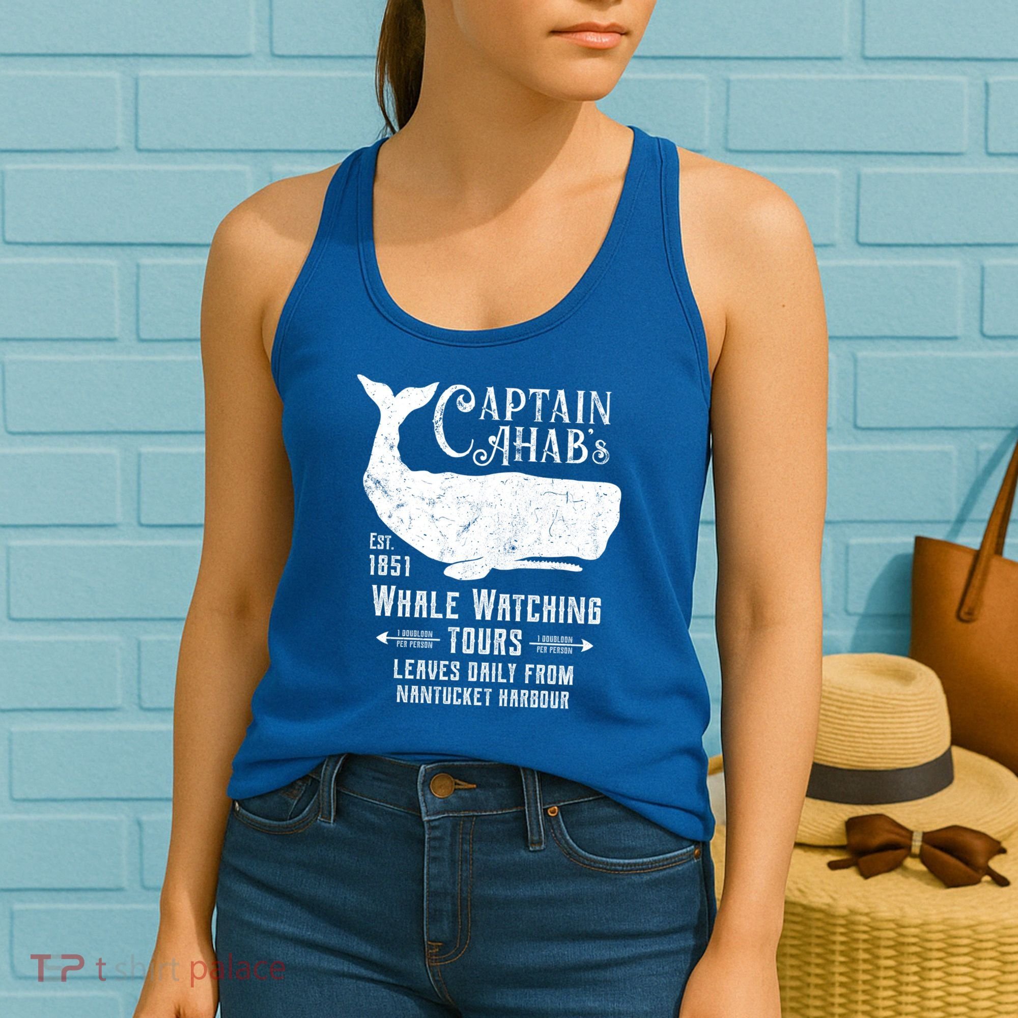 Moby Dick Captain Ahab Whale Watching Funny Sperm Whales Gift Women's Tank Top