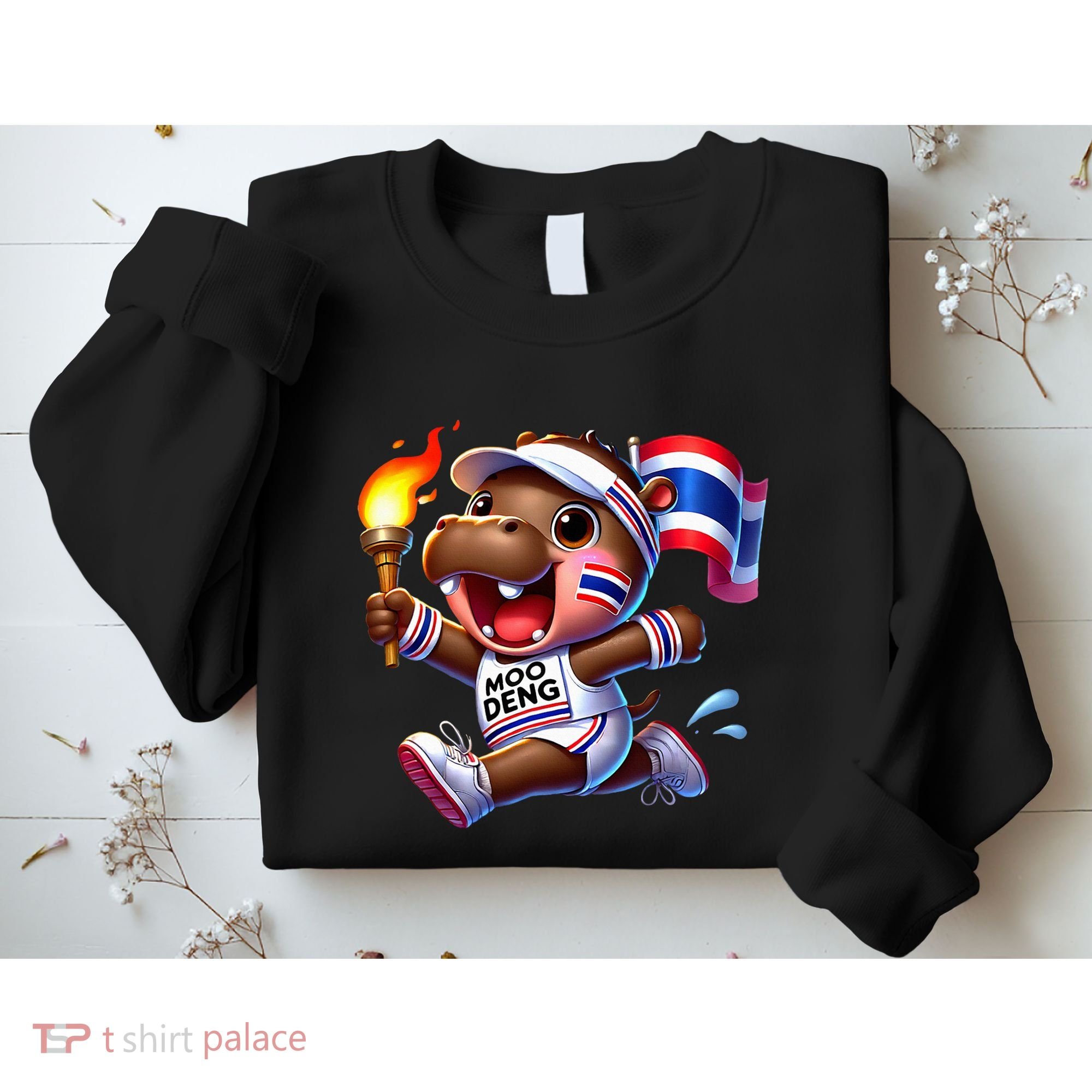 Moo Deng Cute Baby Hippo Thailand Running Marathon Sweatshirt
