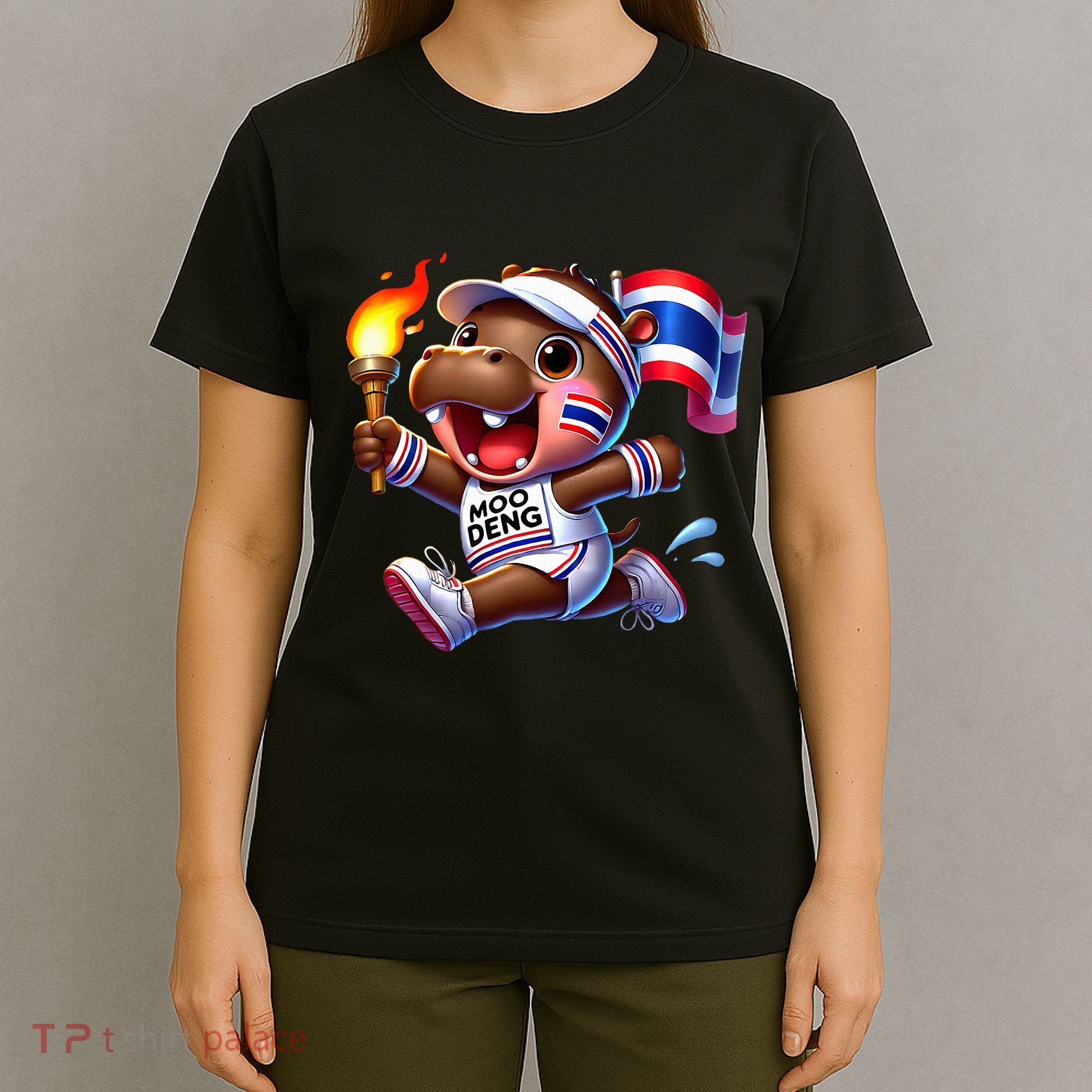 Moo Deng Cute Baby Hippo Thailand Running Marathon T-Shirt