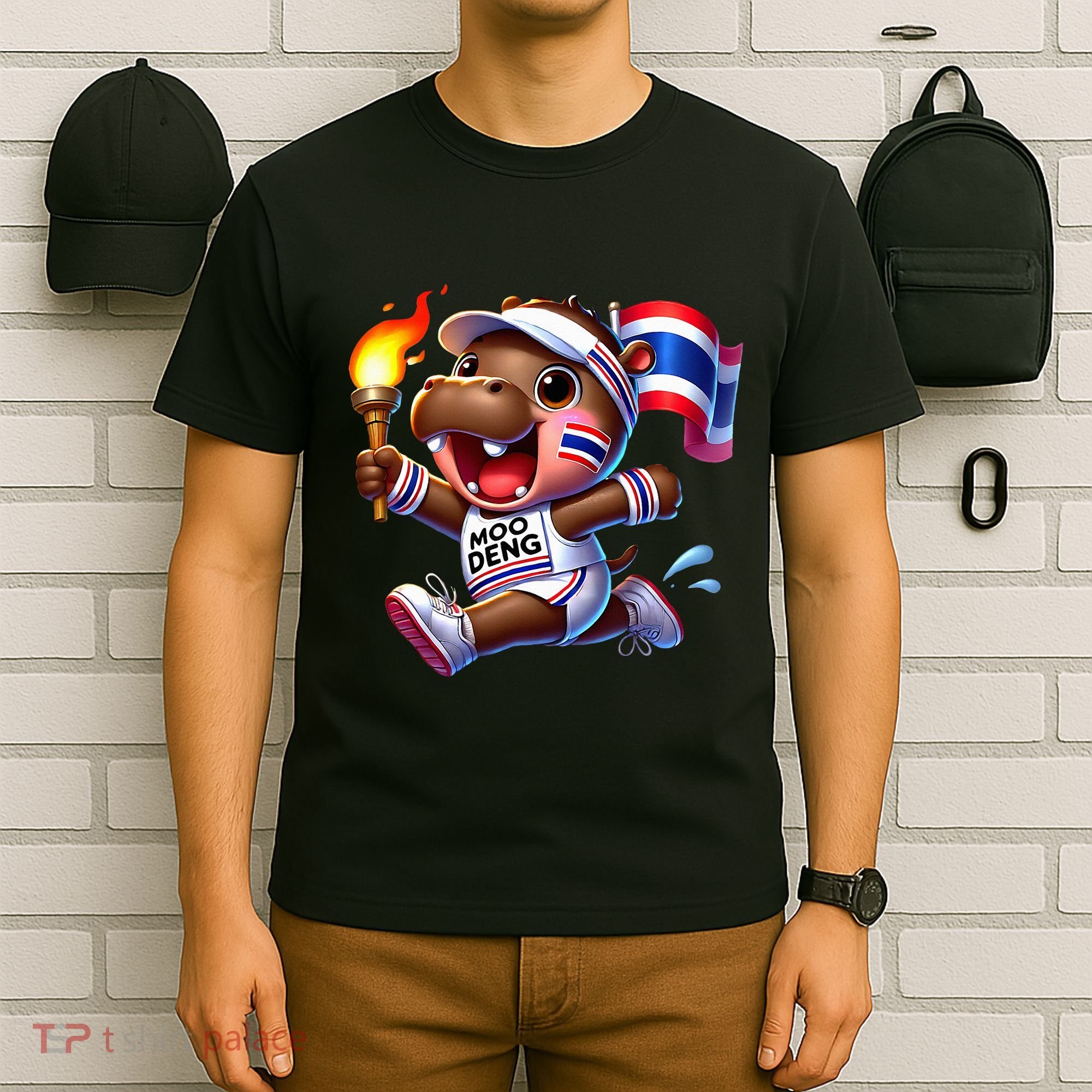 Moo Deng Cute Baby Hippo Thailand Running Marathon T-Shirt