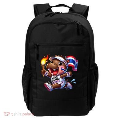 Moo Deng Cute Baby Hippo Thailand Running Marathon Backpack