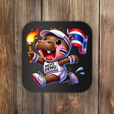Moo Deng Cute Baby Hippo Thailand Running Marathon Coaster