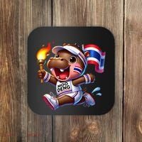 Moo Deng Cute Baby Hippo Thailand Running Marathon Coaster thumb 0