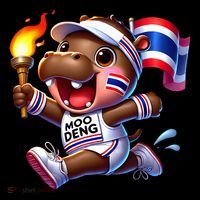 Moo Deng Cute Baby Hippo Thailand Running Marathon Ornament thumb 1