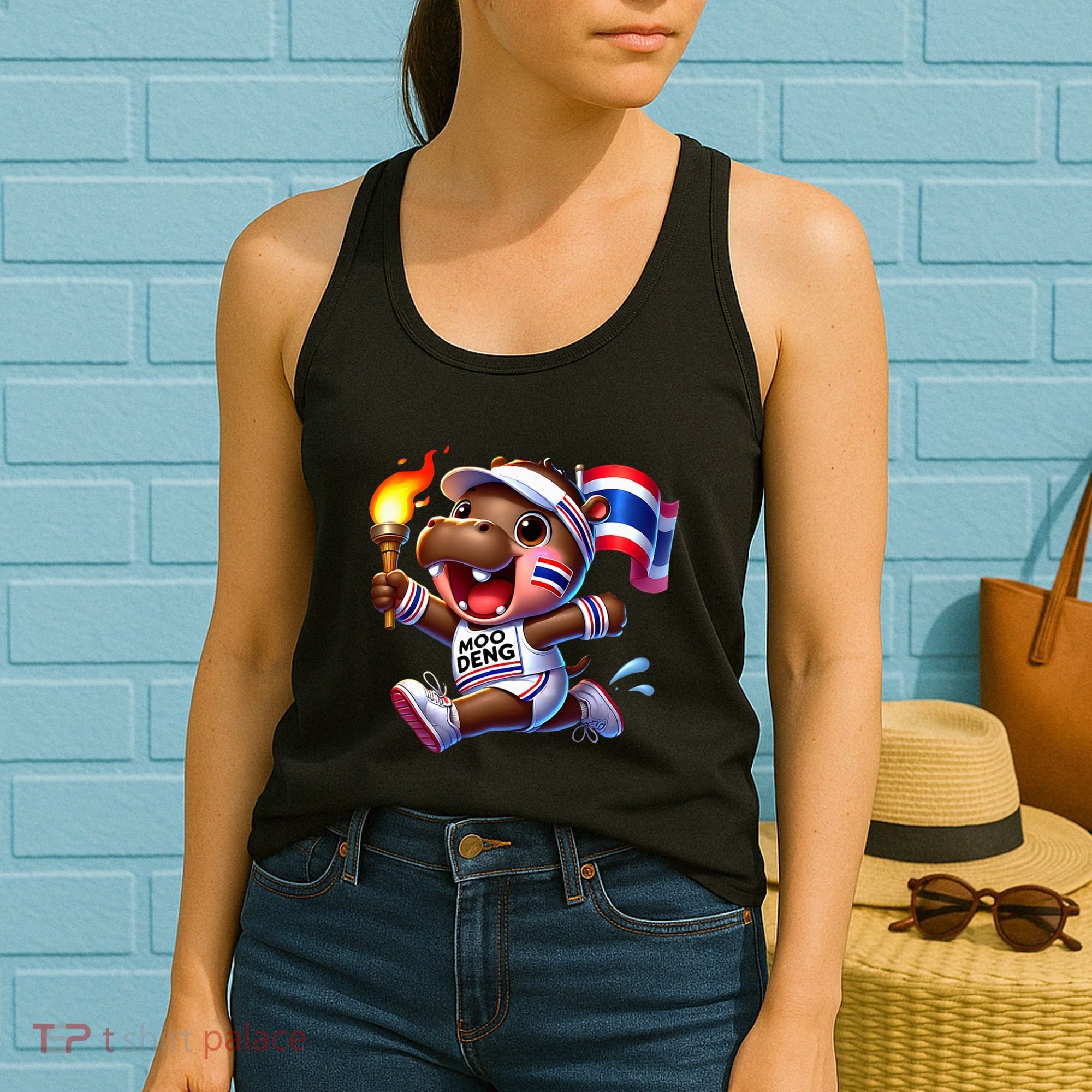 Moo Deng Cute Baby Hippo Thailand Running Marathon Women's Tank Top