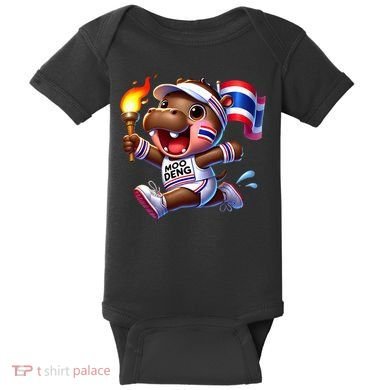 Moo Deng Cute Baby Hippo Thailand Running Marathon Baby Bodysuit