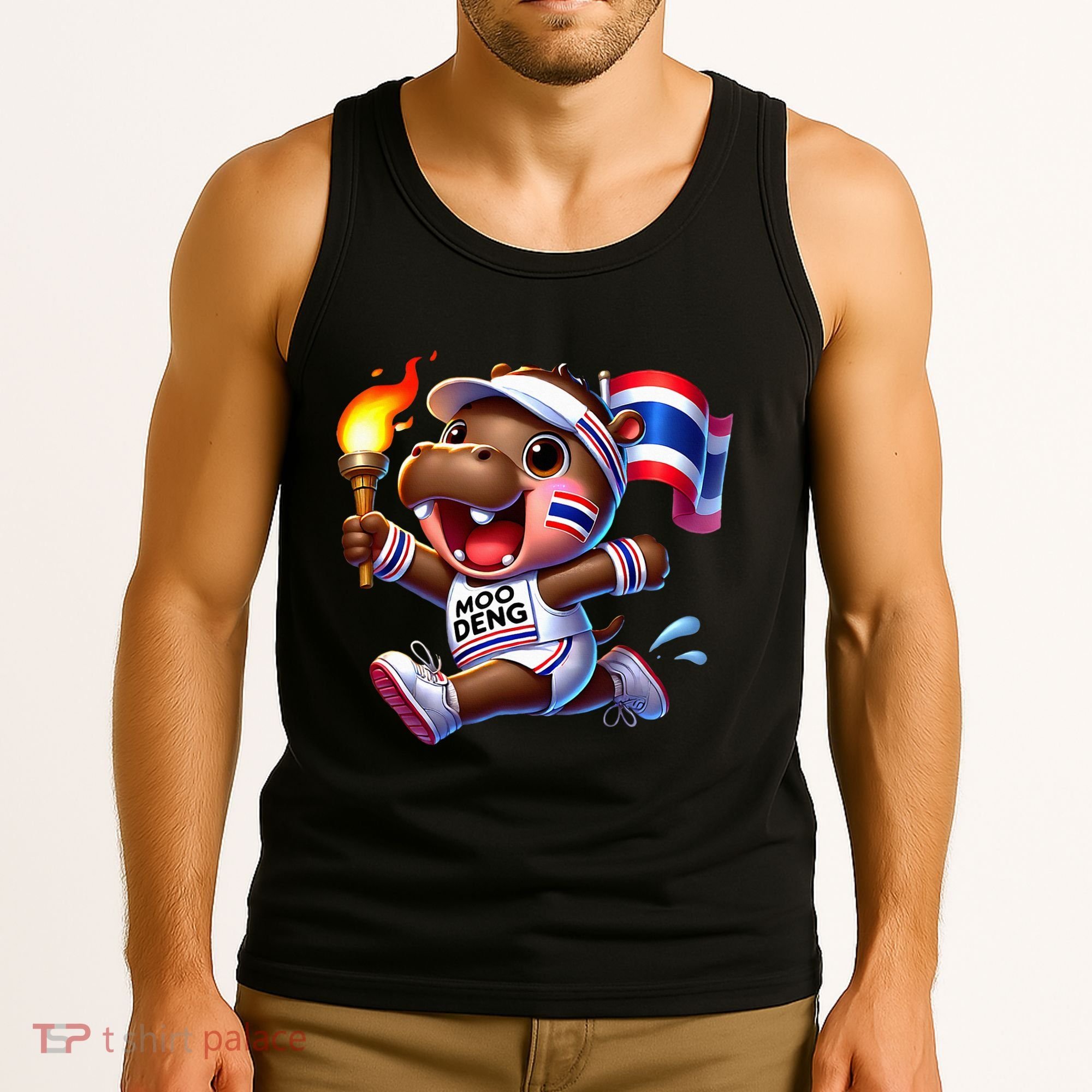 Moo Deng Cute Baby Hippo Thailand Running Marathon Tank Top