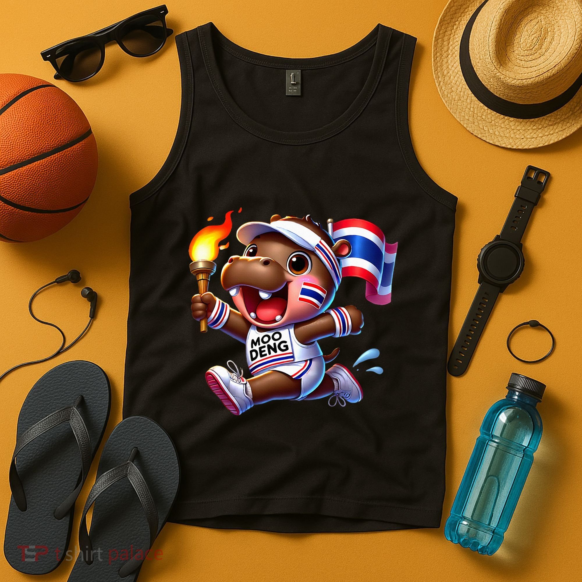 Moo Deng Cute Baby Hippo Thailand Running Marathon Tank Top