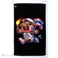 Moo Deng Cute Baby Hippo Thailand Running Marathon Golf Towel thumb 0