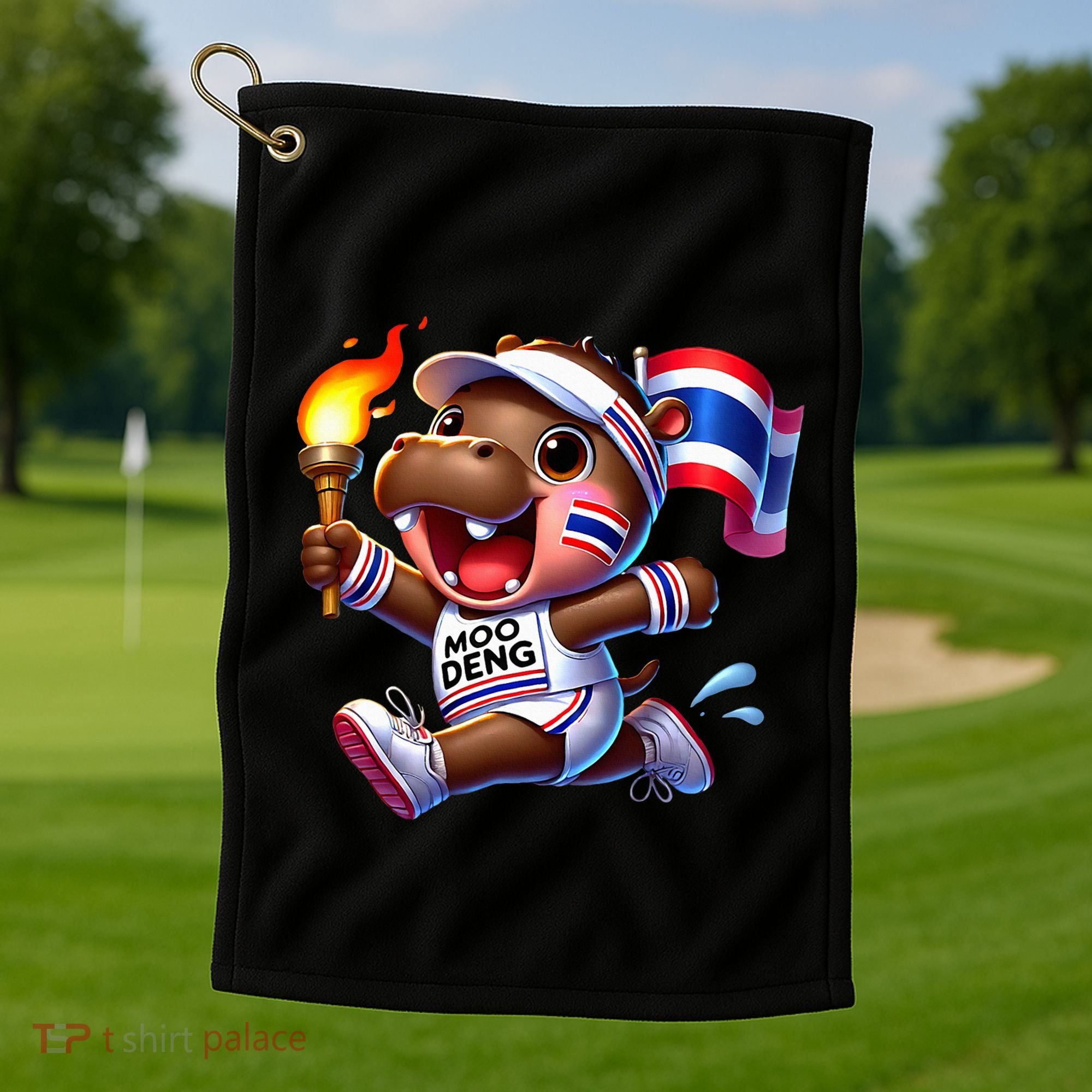 Moo Deng Cute Baby Hippo Thailand Running Marathon Golf Towel