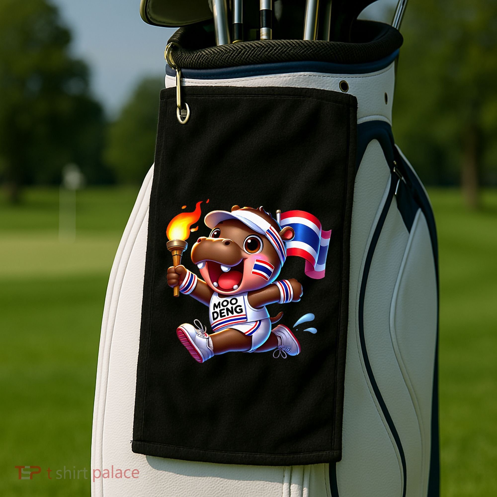 Moo Deng Cute Baby Hippo Thailand Running Marathon Golf Towel