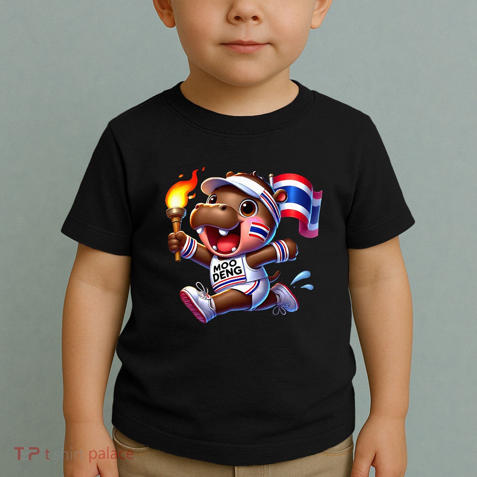 Moo Deng Cute Baby Hippo Thailand Running Marathon Toddler T-Shirt