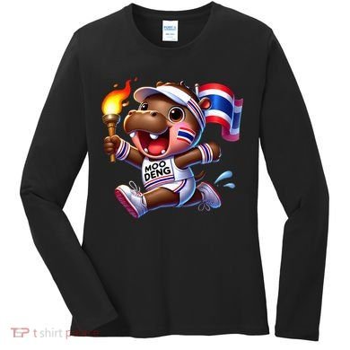 Moo Deng Cute Baby Hippo Thailand Running Marathon Women's Long Sleeve Shirt