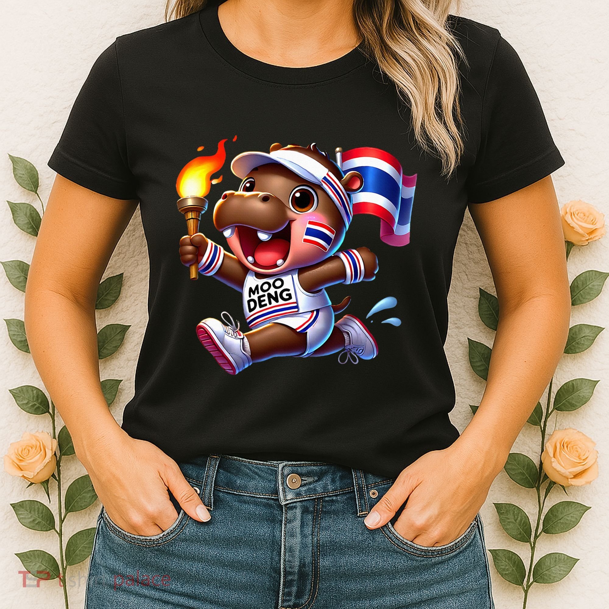 Moo Deng Cute Baby Hippo Thailand Running Marathon Women's T-Shirt