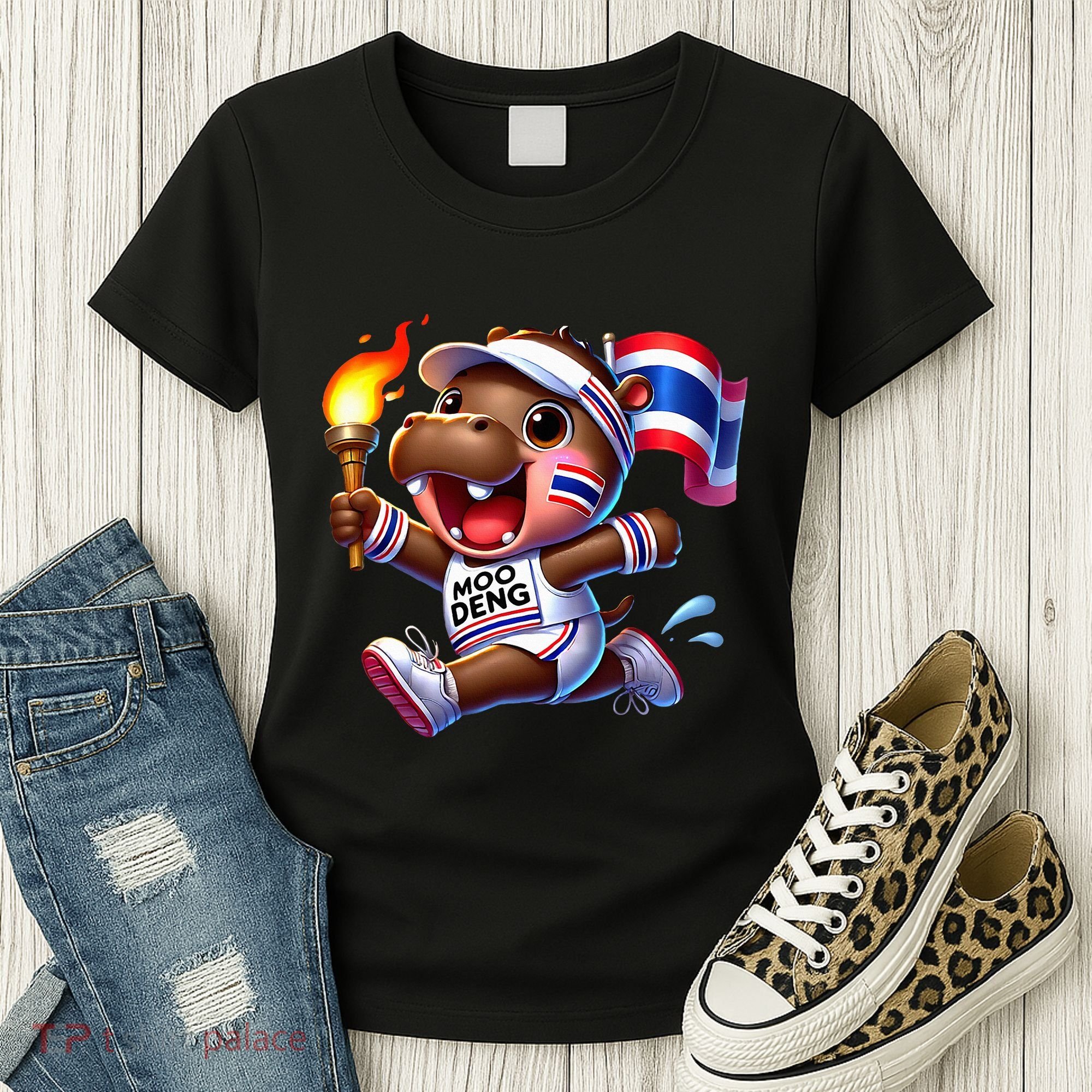 Moo Deng Cute Baby Hippo Thailand Running Marathon Women's T-Shirt