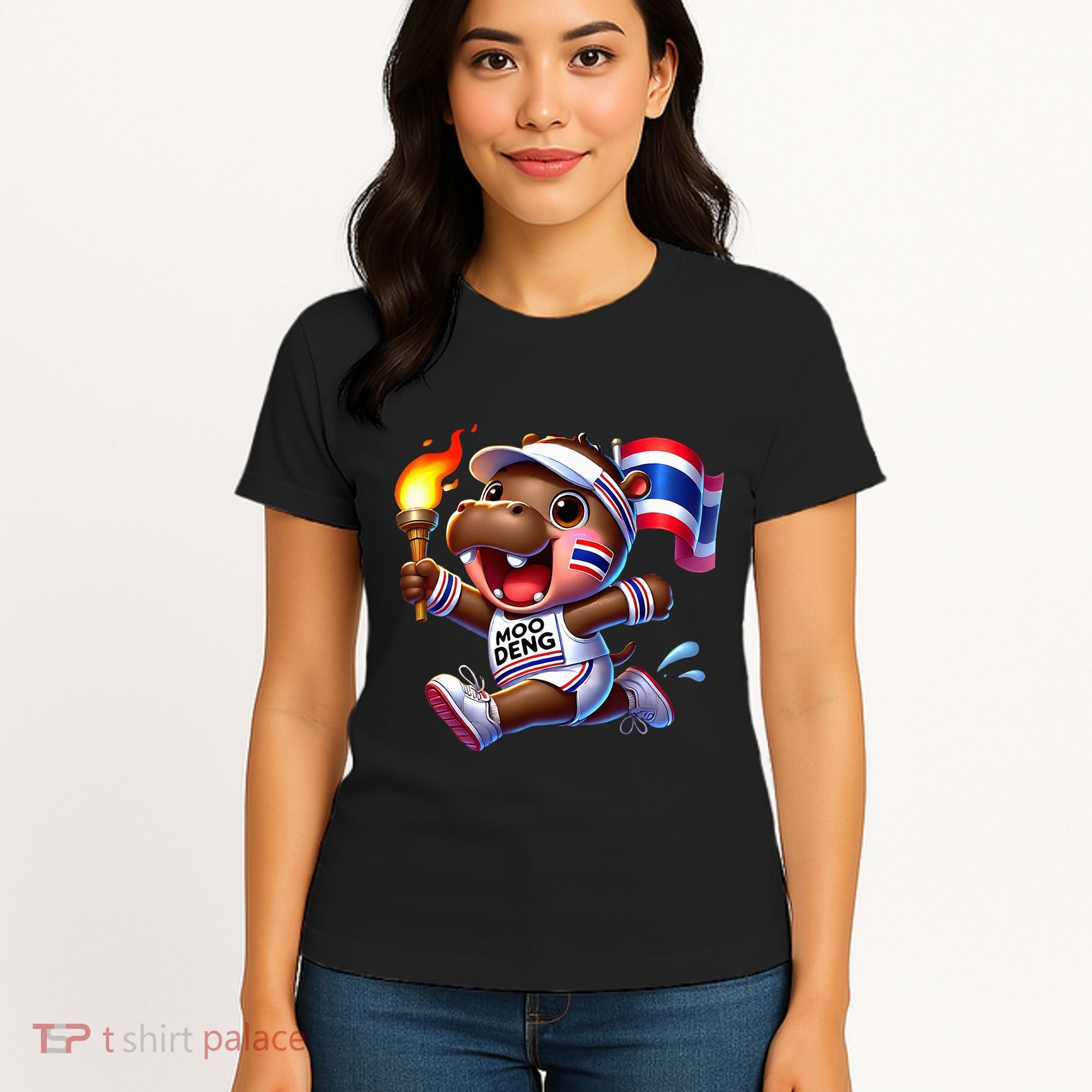Moo Deng Cute Baby Hippo Thailand Running Marathon Women's T-Shirt