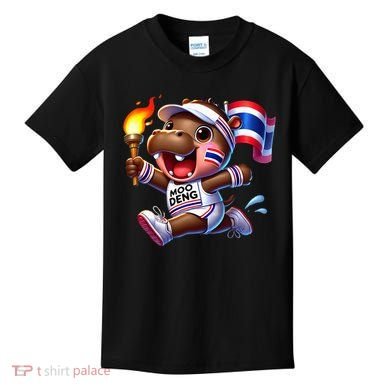 Moo Deng Cute Baby Hippo Thailand Running Marathon Kids T-Shirt