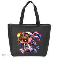 Moo Deng Cute Baby Hippo Thailand Running Marathon Tote Bag thumb 0