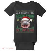 Moo Deng Christmas All I Want For Christmas Is Moo Deng Baby Bodysuit thumb 0