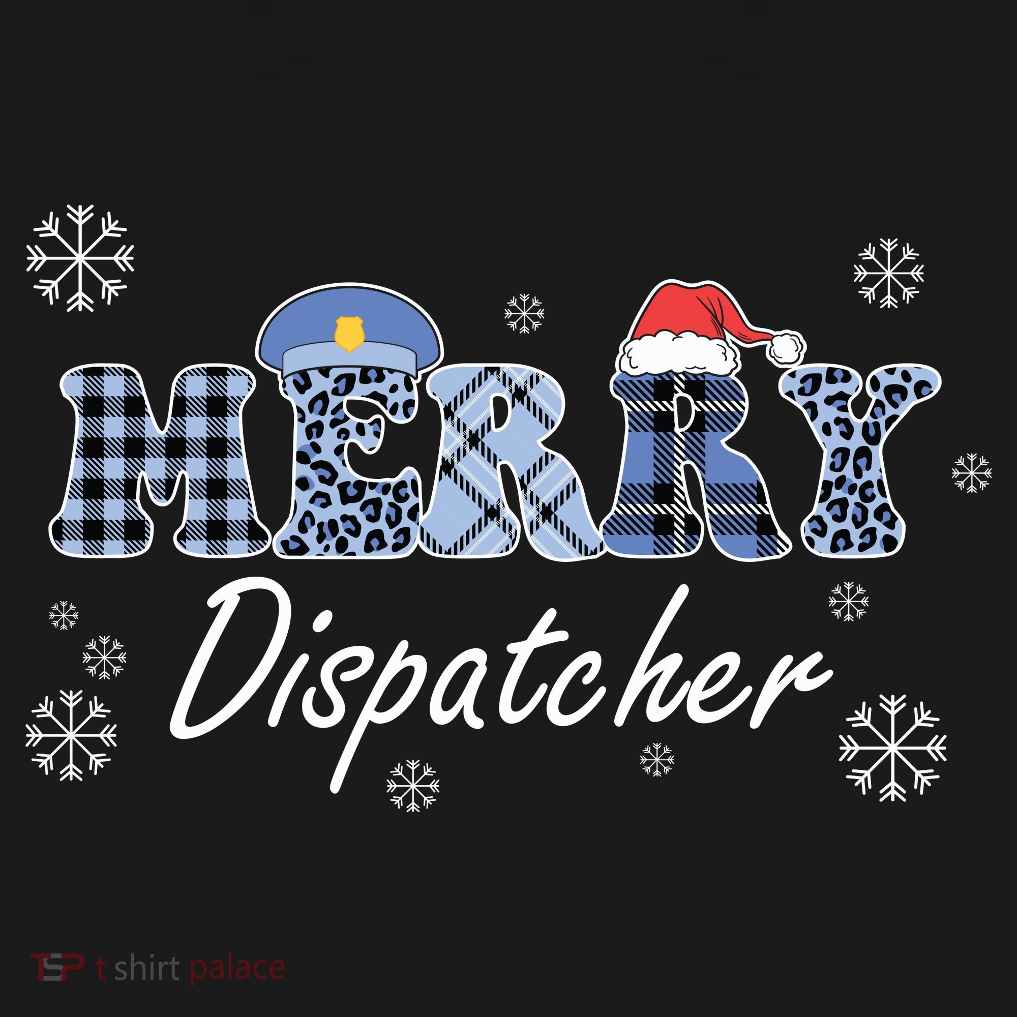 Merry Dispatcher Christmas Police Buffalo Plaid Leopard Santa Hat Graphic Ornament