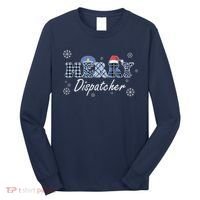 Merry Dispatcher Christmas Police Buffalo Plaid Leopard Santa Hat Graphic Long Sleeve Shirt thumb 0