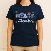 Merry Dispatcher Christmas Police Buffalo Plaid Leopard Santa Hat Graphic T-Shirt thumb 4