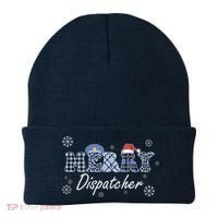 Merry Dispatcher Christmas Police Buffalo Plaid Leopard Santa Hat Graphic Beanie thumb 0