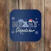 Merry Dispatcher Christmas Police Buffalo Plaid Leopard Santa Hat Graphic Coaster thumb 0