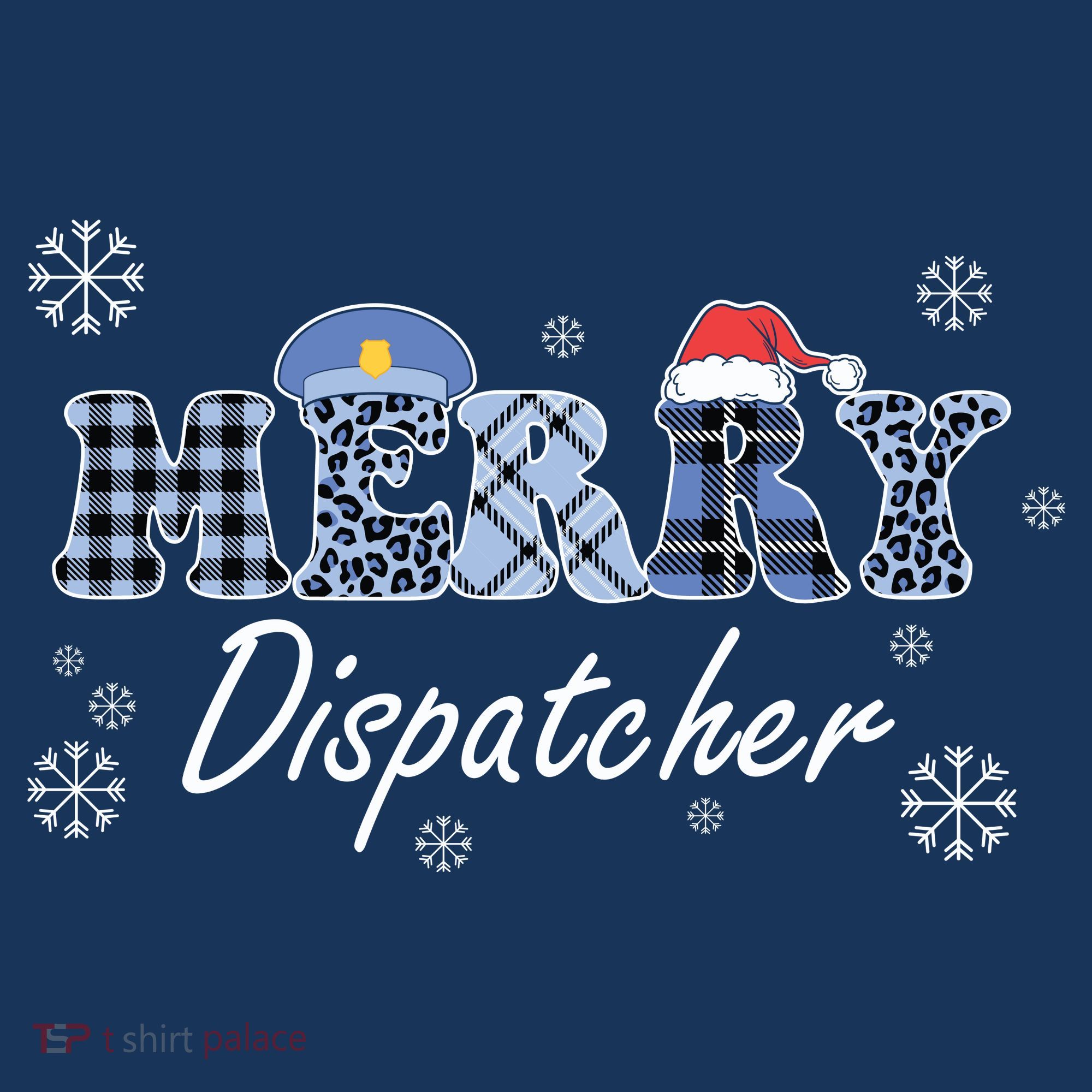 Merry Dispatcher Christmas Police Buffalo Plaid Leopard Santa Hat Graphic Women's Hoodie