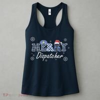 Merry Dispatcher Christmas Police Buffalo Plaid Leopard Santa Hat Graphic Women's Tank Top thumb 3