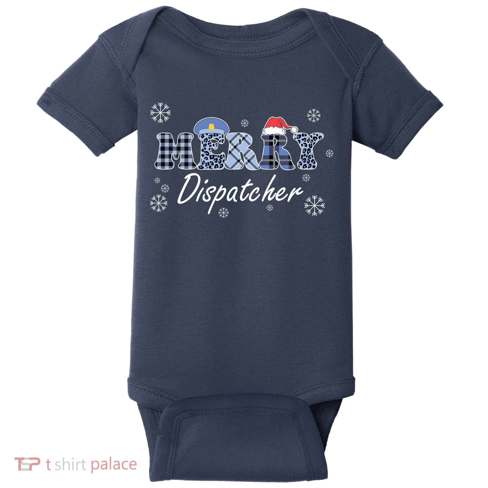 Merry Dispatcher Christmas Police Buffalo Plaid Leopard Santa Hat Graphic Baby Bodysuit