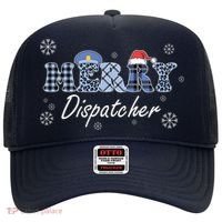 Merry Dispatcher Christmas Police Buffalo Plaid Leopard Santa Hat Graphic Hat thumb 0