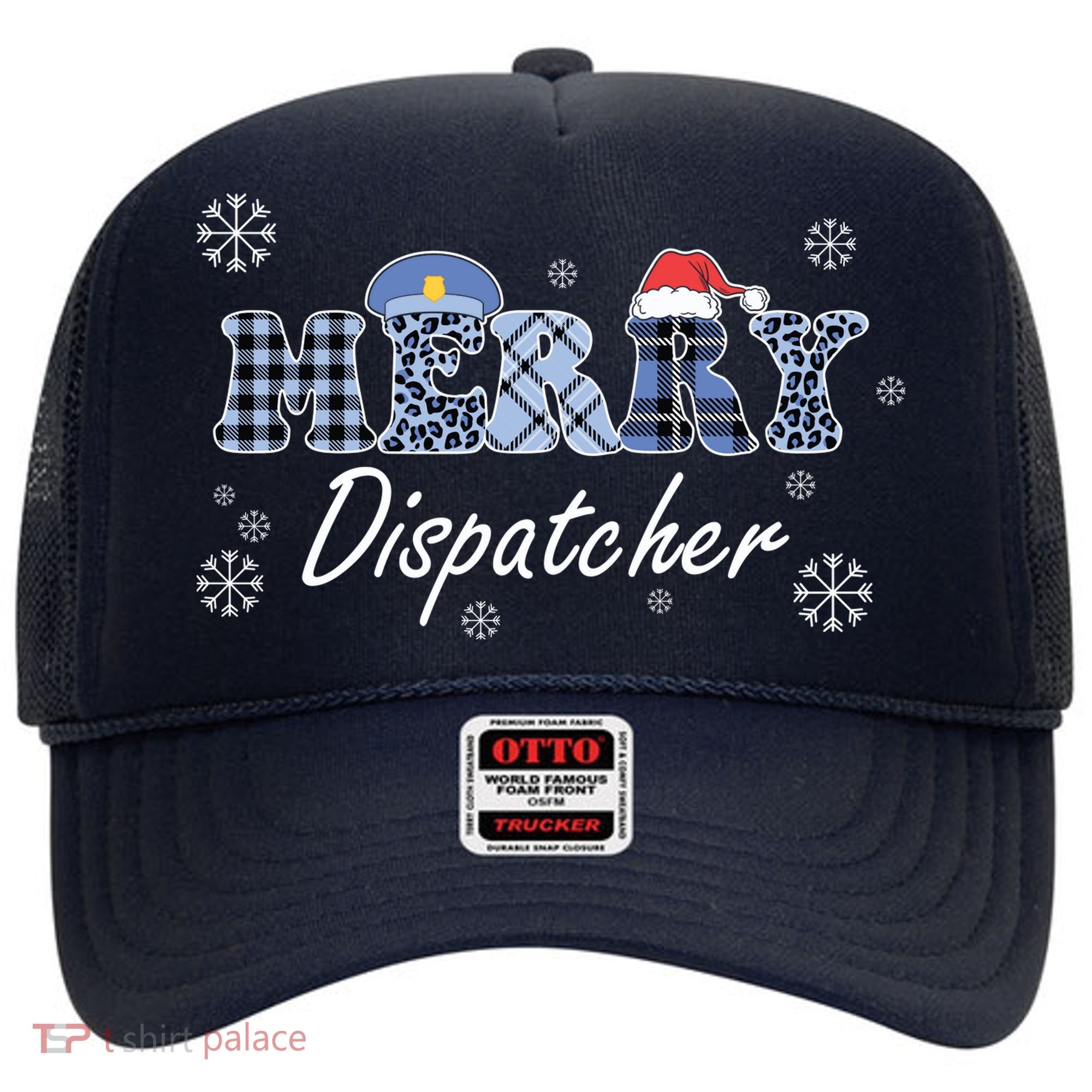Merry Dispatcher Christmas Police Buffalo Plaid Leopard Santa Hat Graphic Hat