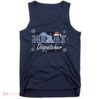Merry Dispatcher Christmas Police Buffalo Plaid Leopard Santa Hat Graphic Tank Top thumb 0