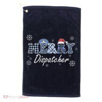 Merry Dispatcher Christmas Police Buffalo Plaid Leopard Santa Hat Graphic Golf Towel thumb 0