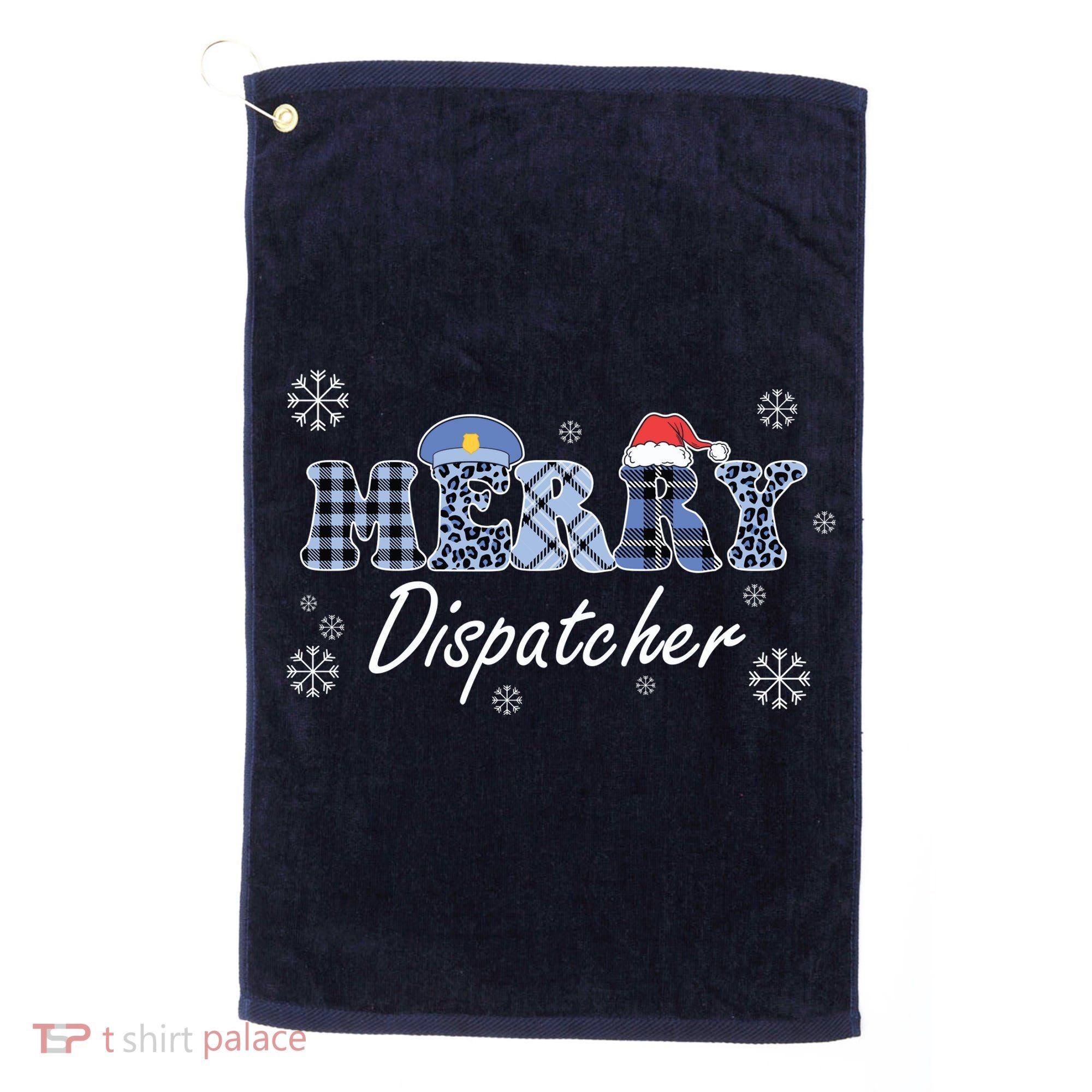 Merry Dispatcher Christmas Police Buffalo Plaid Leopard Santa Hat Graphic Golf Towel