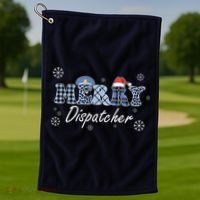 Merry Dispatcher Christmas Police Buffalo Plaid Leopard Santa Hat Graphic Golf Towel thumb 1