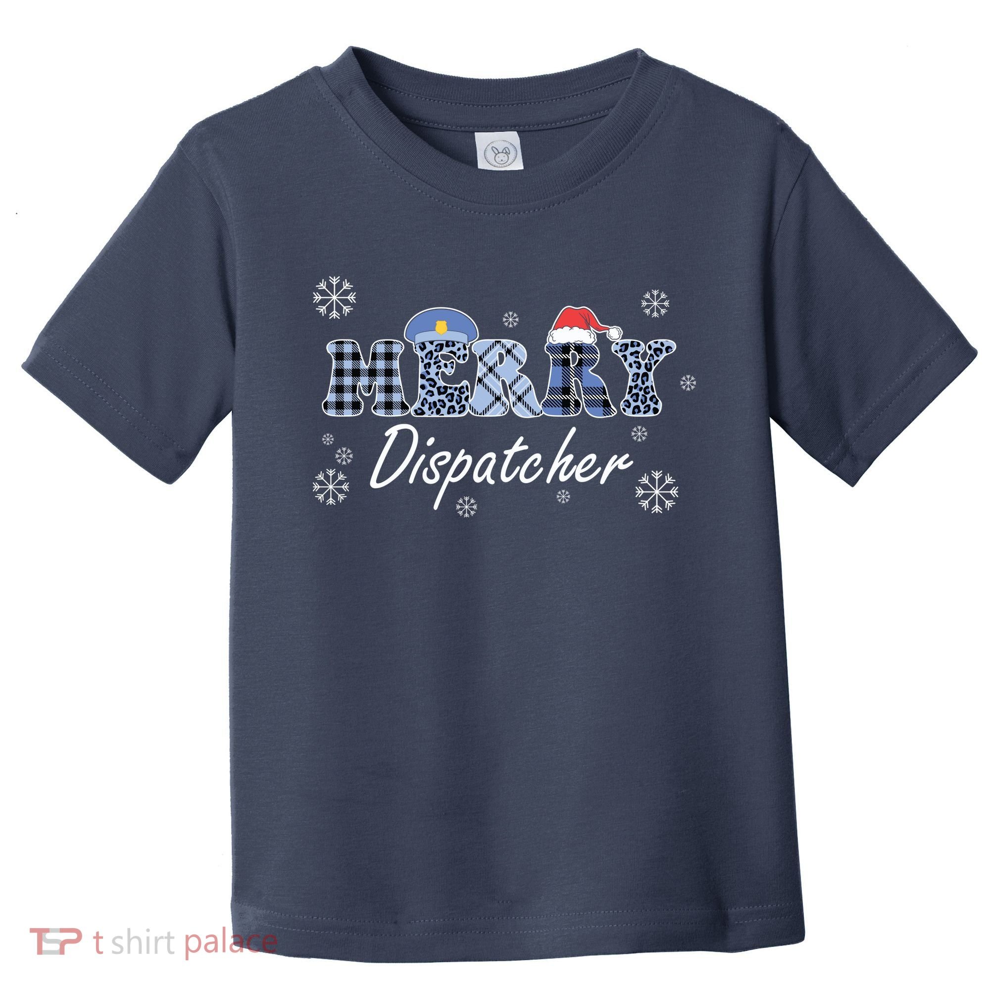 Merry Dispatcher Christmas Police Buffalo Plaid Leopard Santa Hat Graphic Toddler T-Shirt