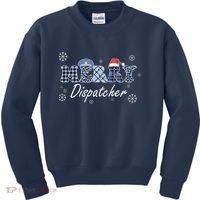 Merry Dispatcher Christmas Police Buffalo Plaid Leopard Santa Hat Graphic Kids Sweatshirt thumb 0