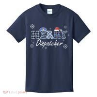 Merry Dispatcher Christmas Police Buffalo Plaid Leopard Santa Hat Graphic Kids T-Shirt thumb 0