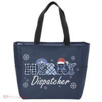 Merry Dispatcher Christmas Police Buffalo Plaid Leopard Santa Hat Graphic Tote Bag thumb 0