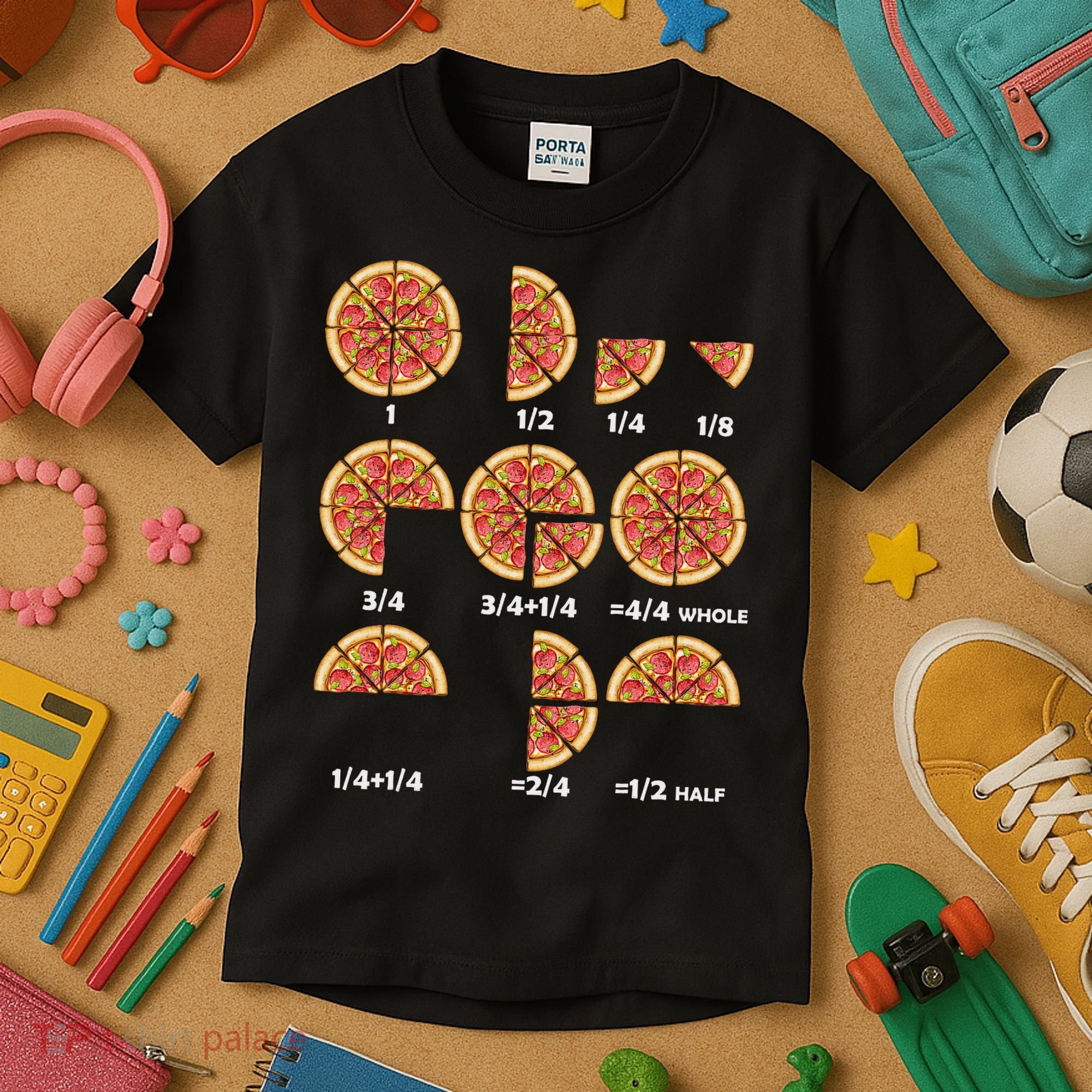Maths Day Costume Idea Teachers Pizza Slice Fraction Kids T-Shirt