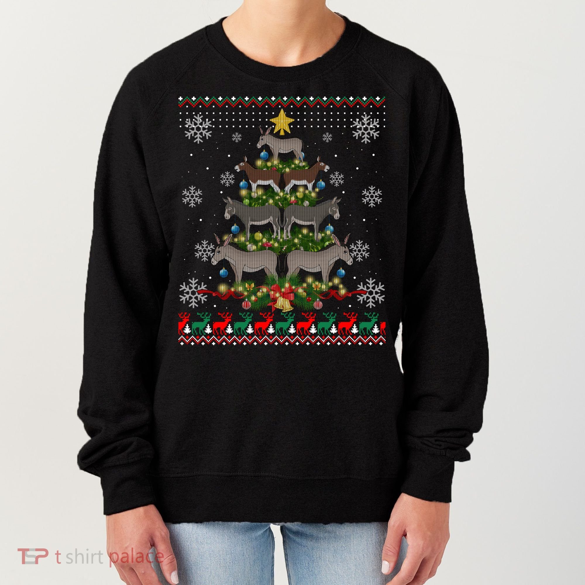 Mule Donkey Christmas Ornat Tree Funny Gift Ugly Sweater Gift Women's Sweatshirt